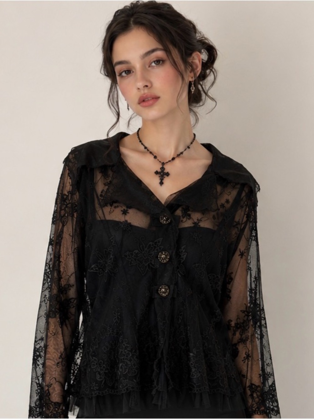 Unbranded Black Sheer Lace Blouse Small Whimsigoth Grunge Goth Fairy Core Dark